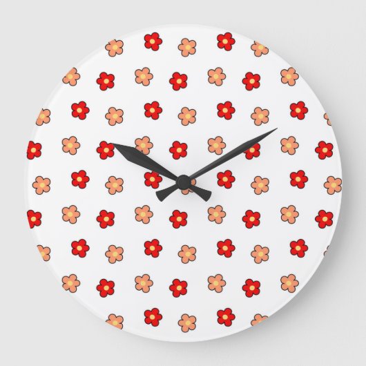 Retro Blumendesign in weißer und weißer Blume Große Wanduhr (Vorderseite)