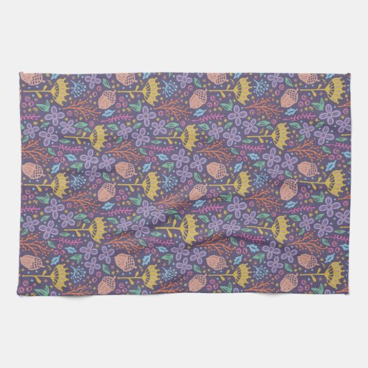 Retro Blumendesign mit Blume und Früchten. Geschirrtuch (Horizontal)