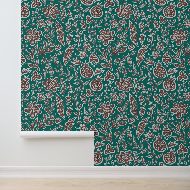 Retro Blumendesign mit Blume und Früchten. Tapete (Anwendung)