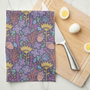 Retro-Blumendesign mit Blumen und Früchten. Geschirrtuch