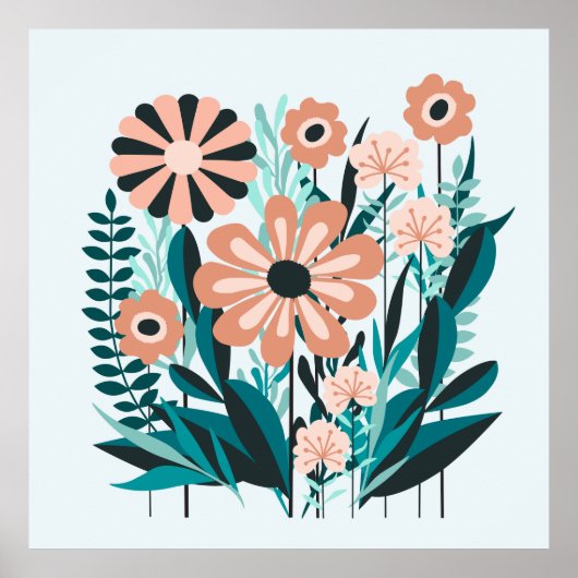 Retro-Blumengarten Poster (Vorne)