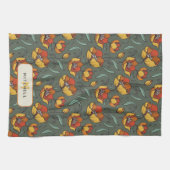 Retro Blumengrün Gold Orange Personalisiert Geschirrtuch (Horizontal)