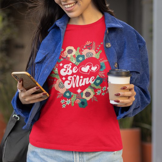 Retro Blumenherz Sei mein roter Valentinstag T-Shirt