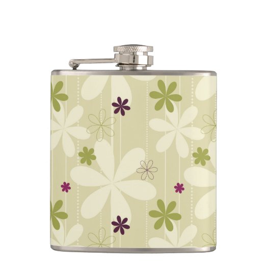 Retro Blumenhintergrund Flachmann (Vorderseite)