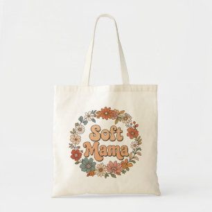 Retro-Blumenkranz "Soft Mama" Groovy-Typografie Tragetasche