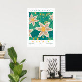 Retro-Blumenmarkt Madrid Farbige Blumen Poster (Heimbüro)