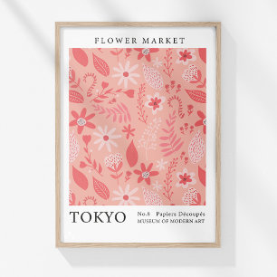 Retro-Blumenmarkt Tokio Rosa Abstrakte Blumen Poster