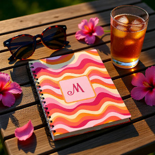 Retro-Blumenmonogramm – rosa und braune Blumen Notizblock