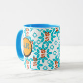 Retro-Blumenmonogramm Tasse (Vorderseite Links)