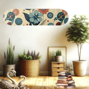 Retro-Blumenmotiv Vintage-Muster Monogramm Trend Skateboard