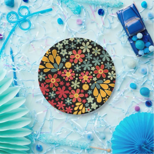 Retro. Blumenmotive 2 Pappteller (Party)