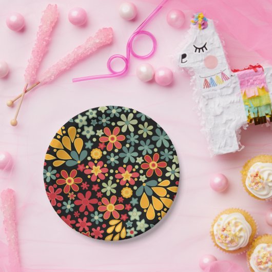 Retro. Blumenmotive 2 Pappteller (Party)
