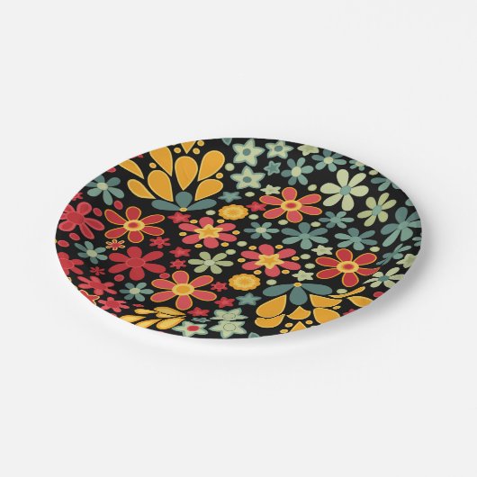Retro. Blumenmotive 2 Pappteller (Schrägansicht)