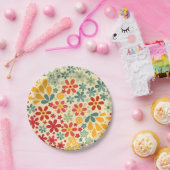 Retro. Blumenmotive Pappteller (Party)