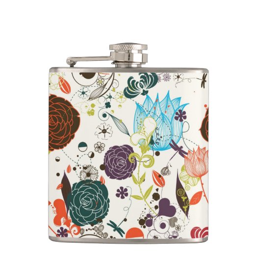 Retro Blumenmuster 2 Flachmann (Vorderseite)