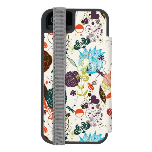 Retro Blumenmuster 2 Incipio iPhone Geldbeutel-Hülle (Folio Rückseite)