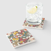 Retro Blumenmuster 2 Steinuntersetzer (Seitenansicht)