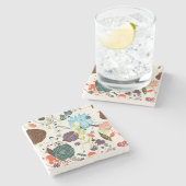 Retro Blumenmuster 2 Steinuntersetzer (Seitenansicht)