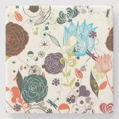 Retro Blumenmuster 2 Steinuntersetzer (Vorderseite)