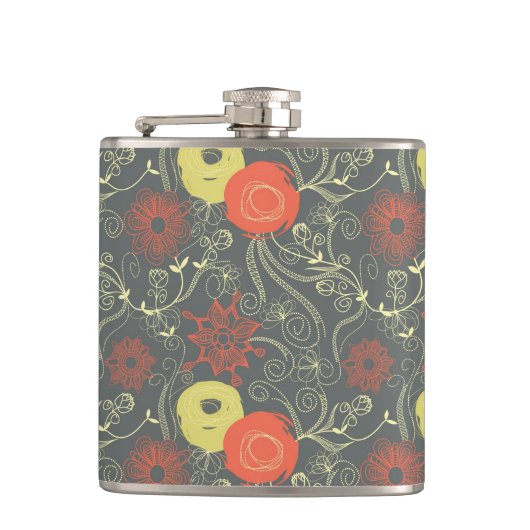 Retro Blumenmuster 4 Flachmann (Vorderseite)