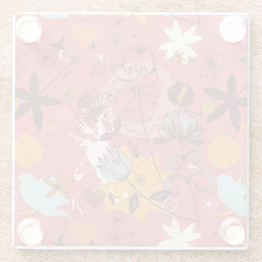 Retro Blumenmuster 4 Glasuntersetzer (Rückseite)