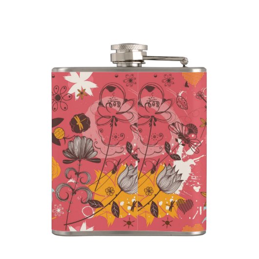 Retro Blumenmuster 7 Flachmann (Rückseite)