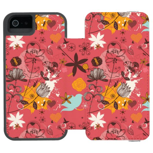 Retro Blumenmuster 7 Incipio iPhone Geldbeutel-Hülle (Folio Geöffnet)