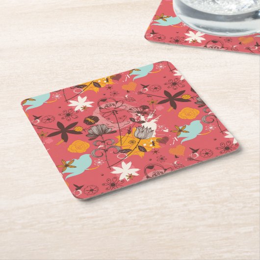 Retro Blumenmuster 7 Rechteckiger Pappuntersetzer (angewinkelt)