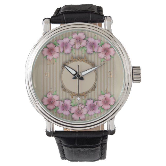 Retro, Blumenmuster Armbanduhr (Vorderseite)