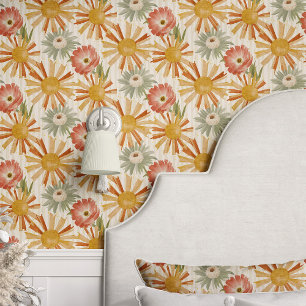 Retro-Blumenmuster auf Beige Tapete