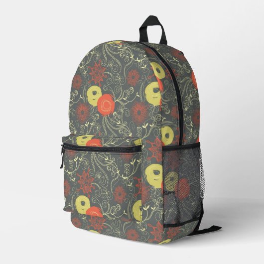 Retro-Blumenmuster Bedruckter Rucksack (Rückseitige Ecke Rechts)