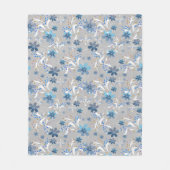 Retro , Blumenmuster , blau , grau , Blume Fleecedecke (Vorderseite)