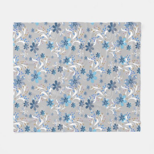 Retro , Blumenmuster , blau , grau , Blume Fleecedecke (Vorderseite (Horizontal))