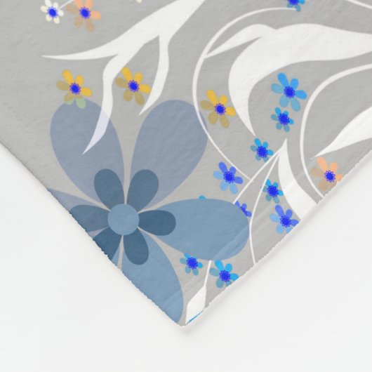 Retro , Blumenmuster , blau , grau , Blume Fleecedecke (Ecke)