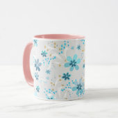 Retro , Blumenmuster , blau , grau Tasse (Vorderseite Links)