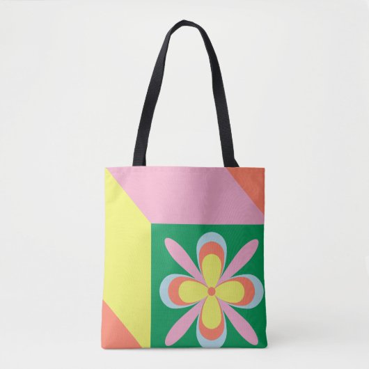 Retro-Blumenmuster farbenfrohes Frühlingsblumendes Tasche (Vorderseite)