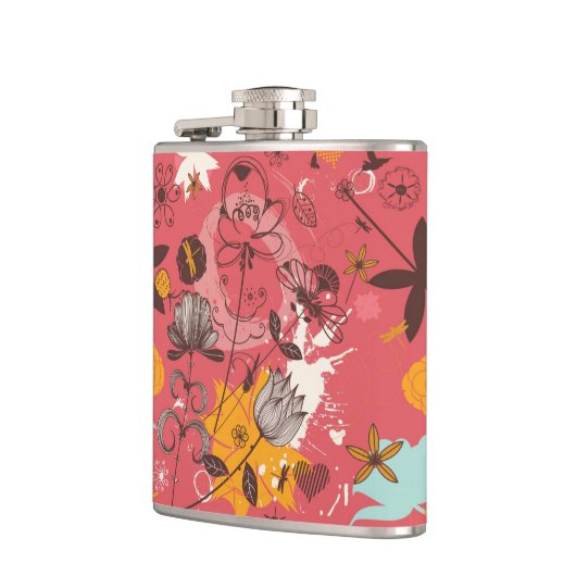 Retro Blumenmuster Flachmann (Links)