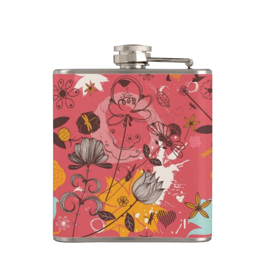 Retro Blumenmuster Flachmann (Rückseite)