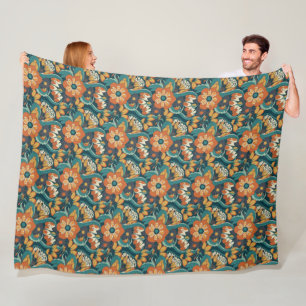 Retro-Blumenmuster Fleecedecke