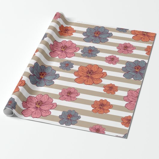 Retro-Blumenmuster Geschenkpapier (Ungerollt)