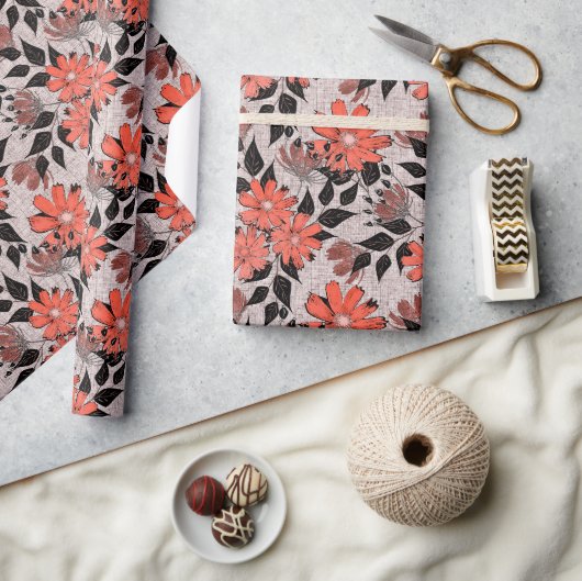 Retro Blumenmuster. Geschenkpapier (Kunsthandwerk)