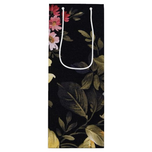 Retro-Blumenmuster Geschenktüte Für Weinflaschen (Vorderseite)