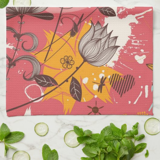 Retro Blumenmuster Geschirrtuch (Gefaltet)