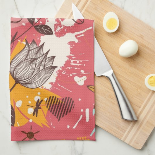 Retro Blumenmuster Geschirrtuch (Viertel Falte)