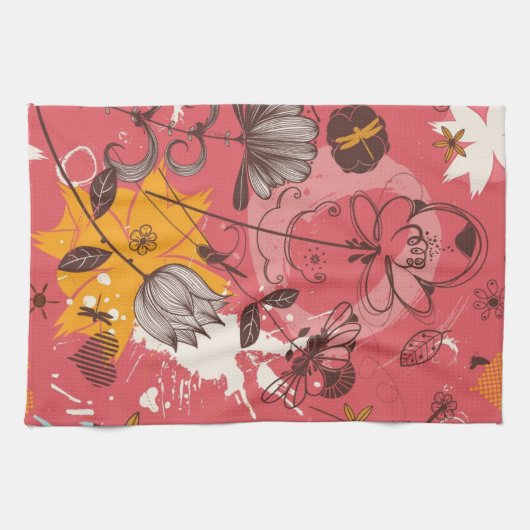 Retro Blumenmuster Geschirrtuch (Horizontal)