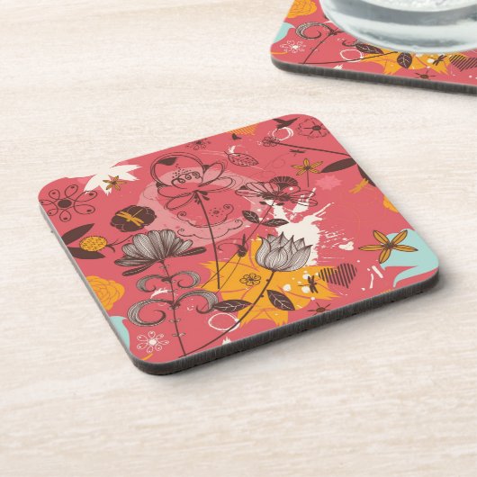 Retro Blumenmuster Getränkeuntersetzer (Linke Seite)