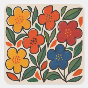 Retro-Blumenmuster im Stil der 1960er Jahre Quadratischer Aufkleber