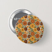 Retro-Blumenmuster im Stil der 70er Jahre Button (Vorne & Hinten)