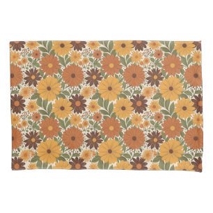 Retro-Blumenmuster im Stil der 70er Jahre Kissenbezug