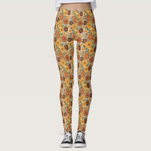 Retro-Blumenmuster im Stil der 70er Jahre Leggings